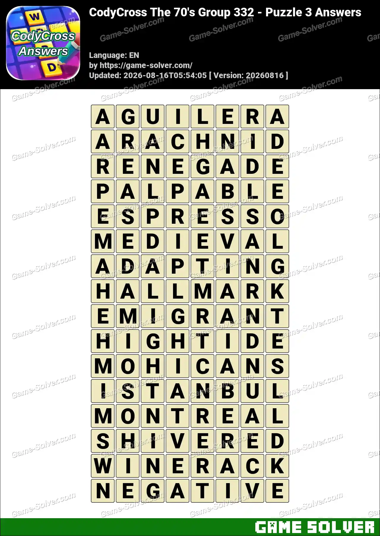 CodyCross The 70’s Group 332 – Puzzle 3 Answers
